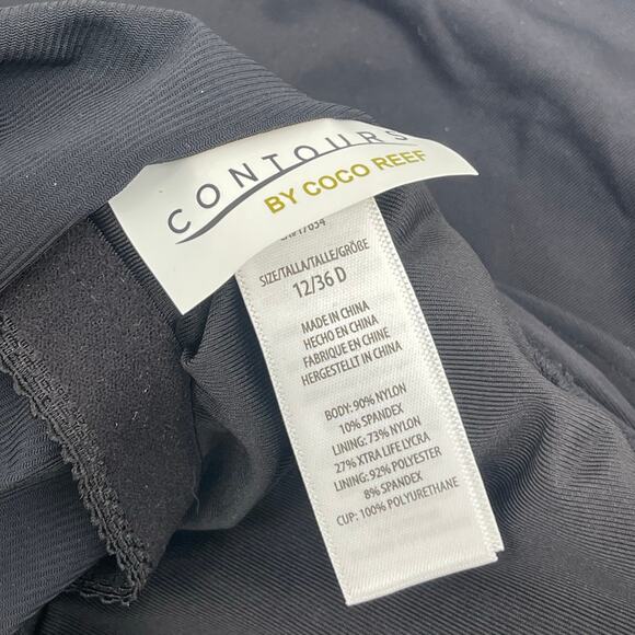 Contours by Coco Reef Swimsuit Size 12/36D One Shoulder Sarong Rosaline Black - Picture 6 of 16